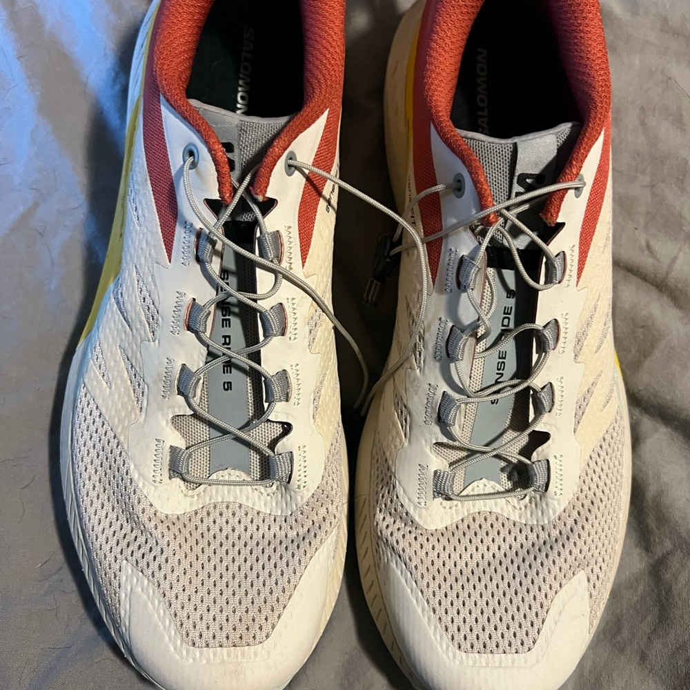 Salomon White and Red Athletic Shoes for Performance